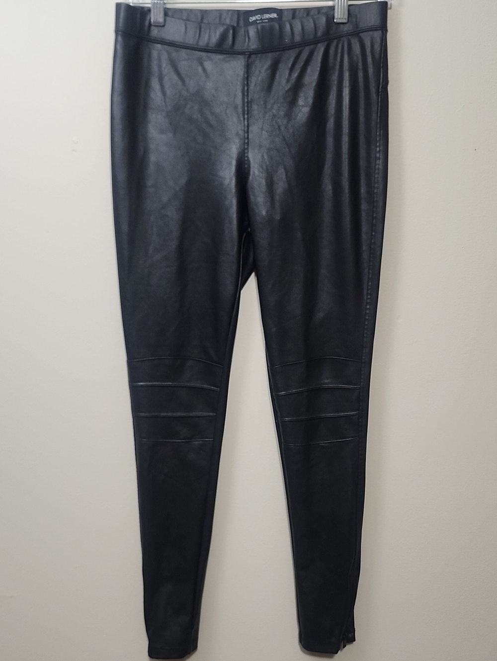 David Lerner Black Faux Leather Edgy Moto Leggings Ankle Zip Goth Street Biker
